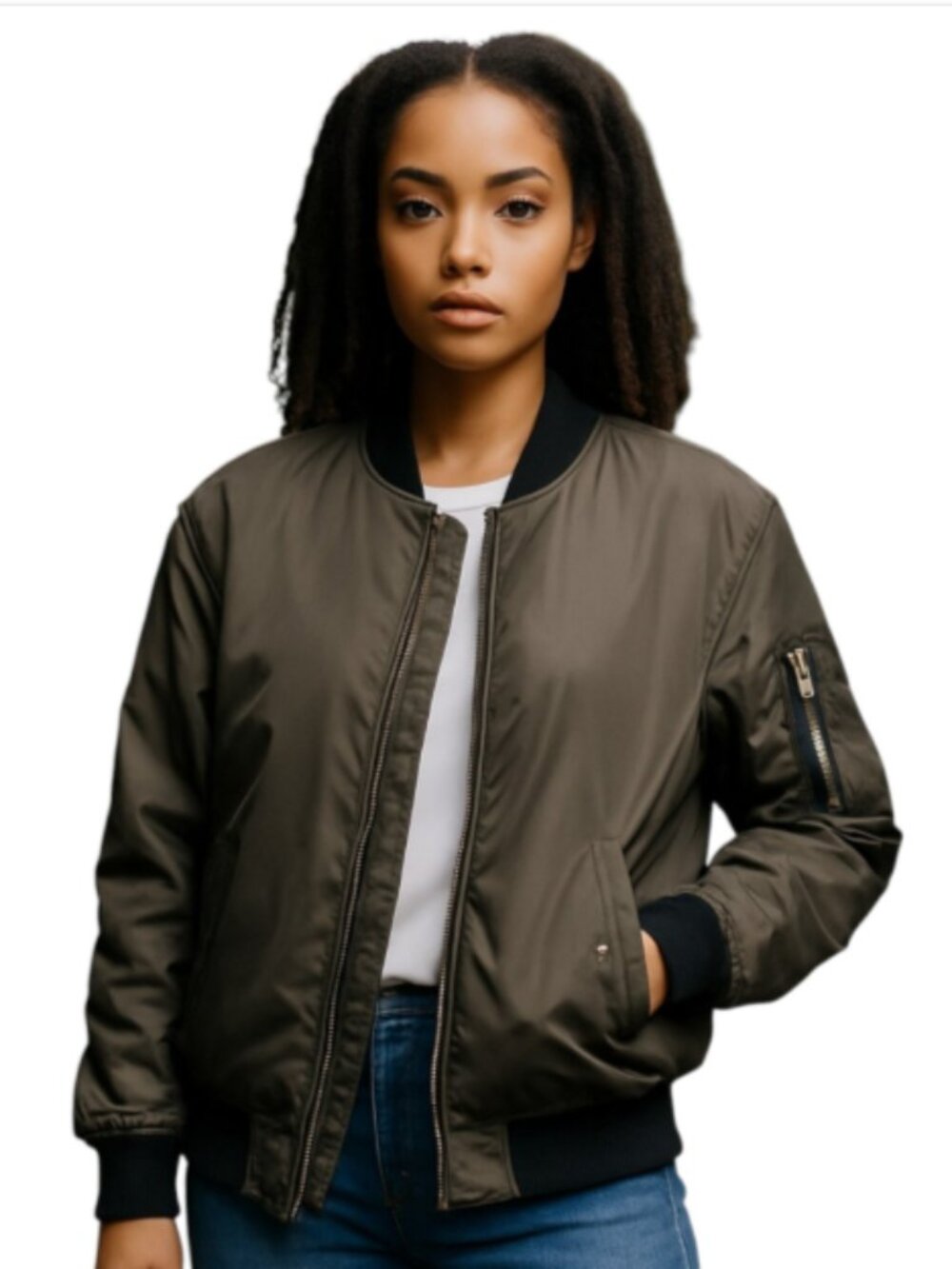 NEW Zara Basic Outerwear XS Green Bomber Jacket Quilted Back Ribbed Collar Cuffs